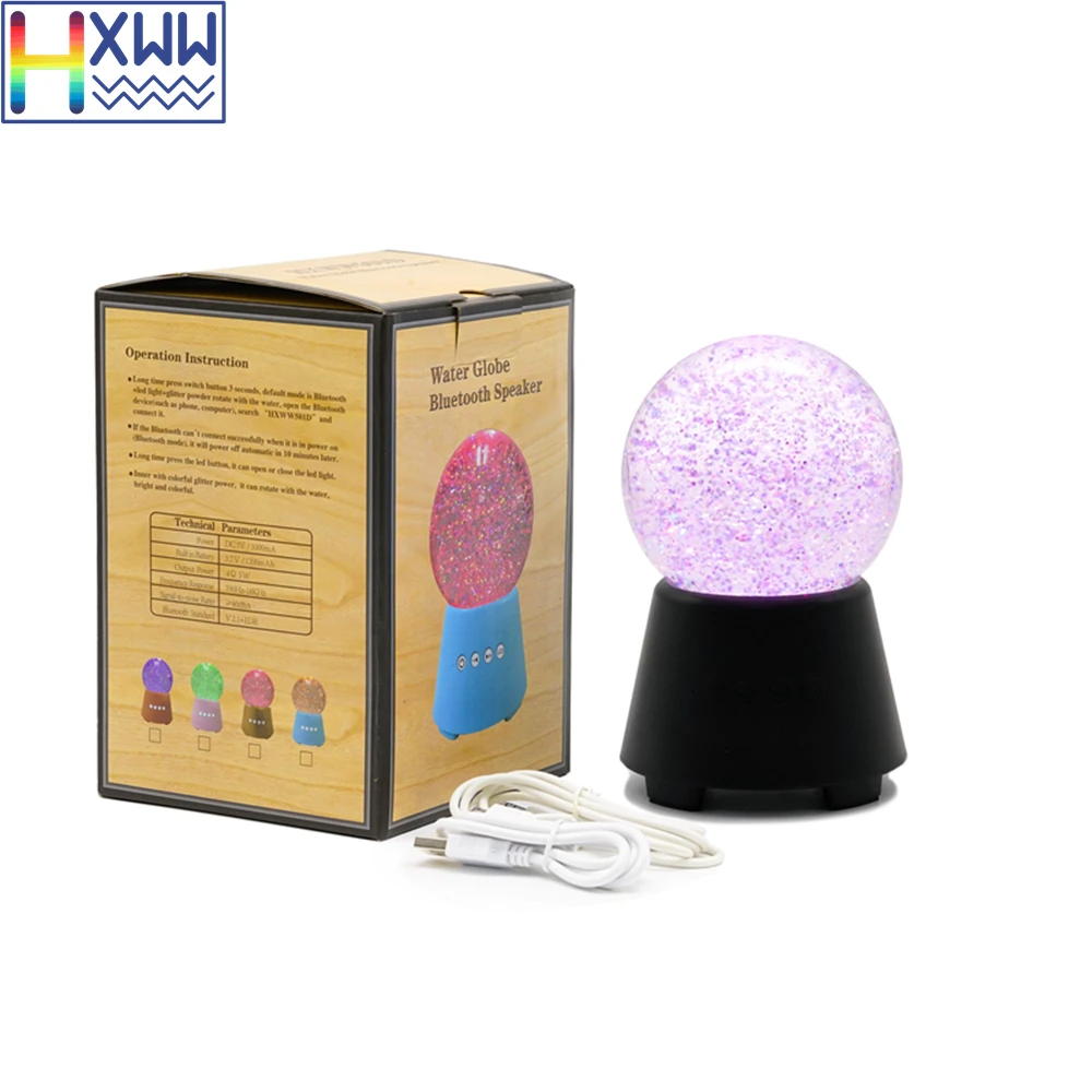 

HXWW Desk decoration crystal water globe Bluetooth wireless speaker with memory card play best gift for girl