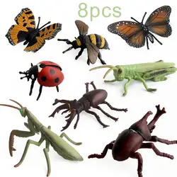 8 шт моделирования модель насекомого животного рисунок стрекозы Жук Божья коровка Кузнечик модели Фигурки статуэтки комплект Детские
