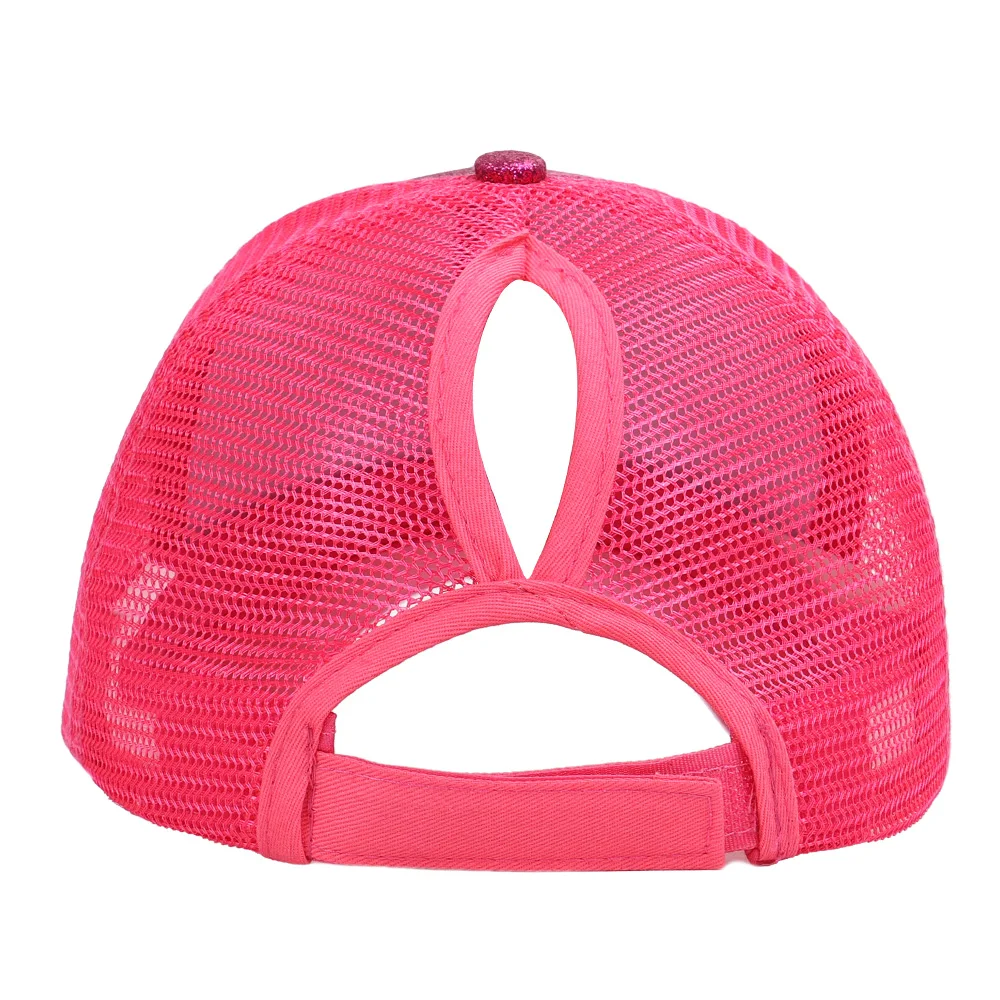 Women Mesh Baseball Cap Summer Hat Ponytail Glitter Colorful Adjustable Breathable Outdoor Accessory (34)