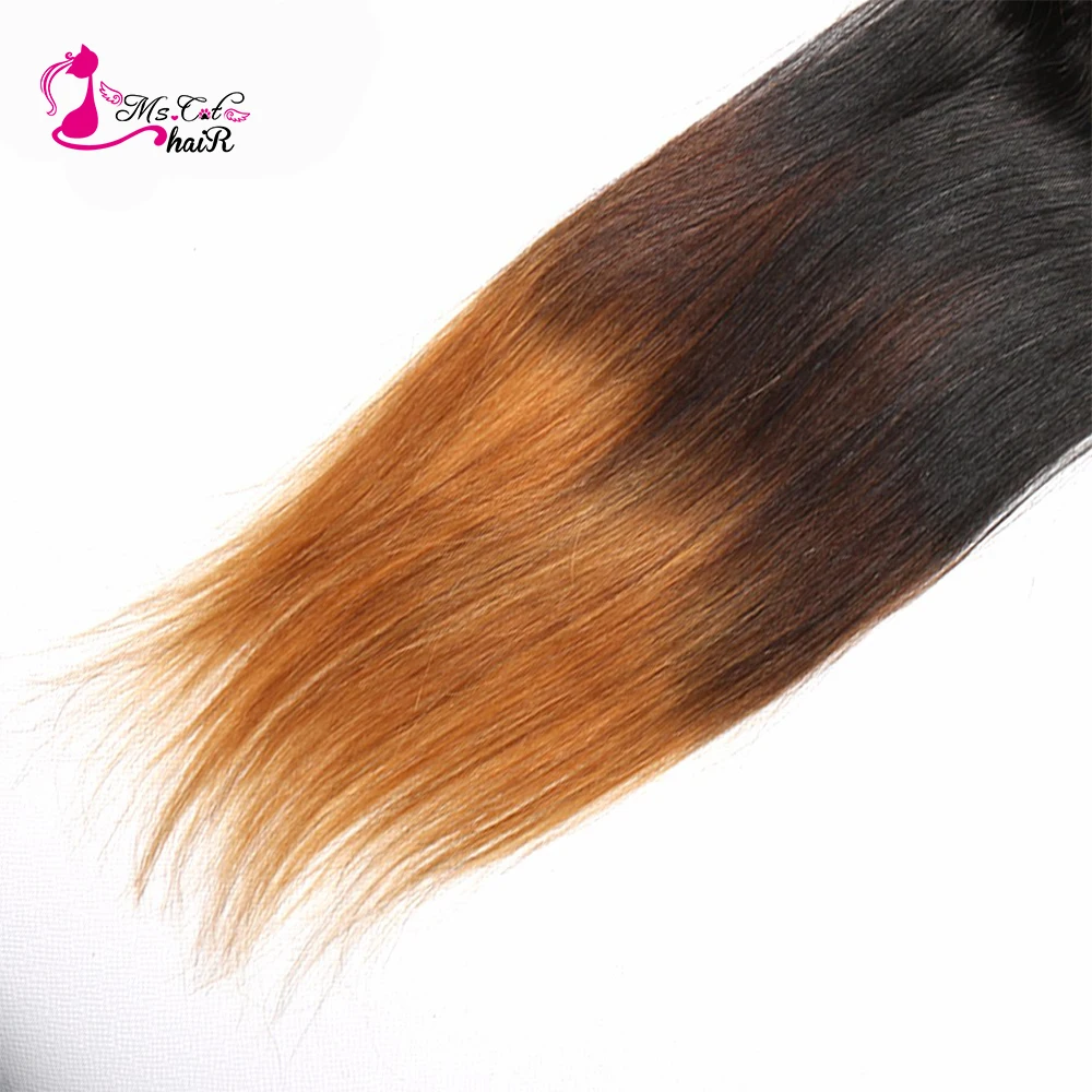 MS кошка бразильские прямые волосы с эффектом деграде(переход от швейцарские кружева Закрытие 1b/4/30 часть 4 ''x 4'' Волосы remy застежка человеческих волос