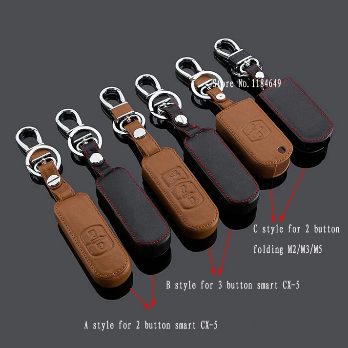

2 / 3 Button Folding / Smart car auto key cover leather car-covers case holder ring keychain chain For Mazda CX-5 5 M2 M3 M5