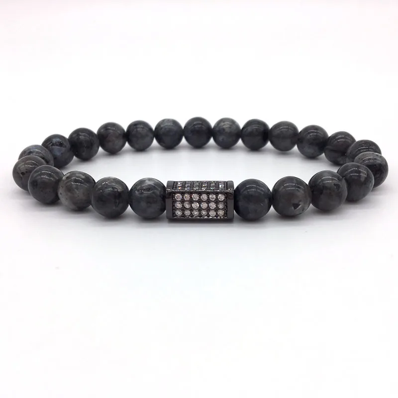 NAIQUBE New Brand Luxury Men Bracelet Pave CZ Column Charm Bracelet With Natural Stone Bead Bracelet For Men Jewelry Gift - Окраска металла: black color1