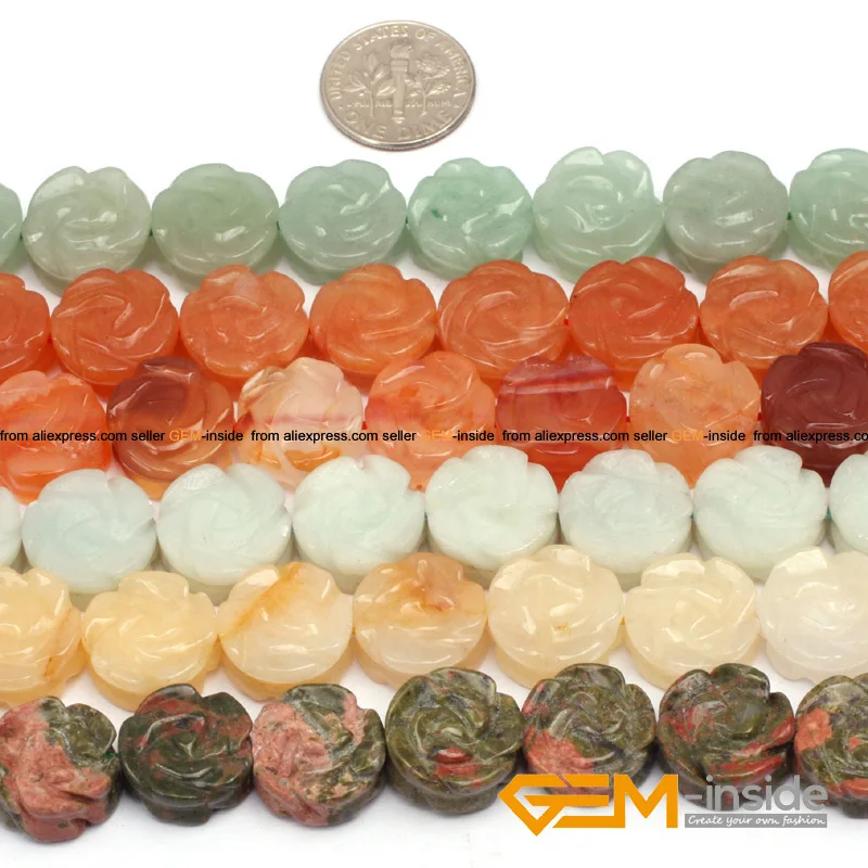 

14mm Rose Shape Stone Beads Natural Stone Beads For Jewelry Making:Agat Unakite Tiger Eye Jad Amazonite Strand 15" Wholesale