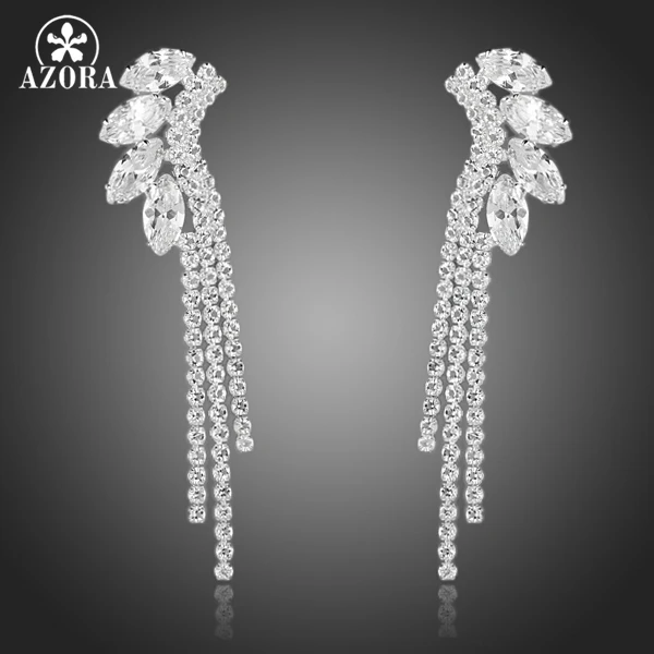 Классические серьги подвески AZORA TE0120 с прозрачными фианитами|earings silver|earrings fakeearring