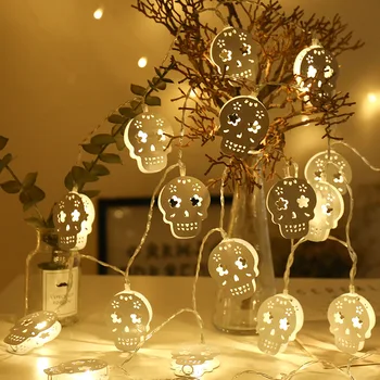 

3M Battery Operated Halloween White Hollow Metal Skull LED String Lights Halloween holiday Christmas Party Garden Decor LightS