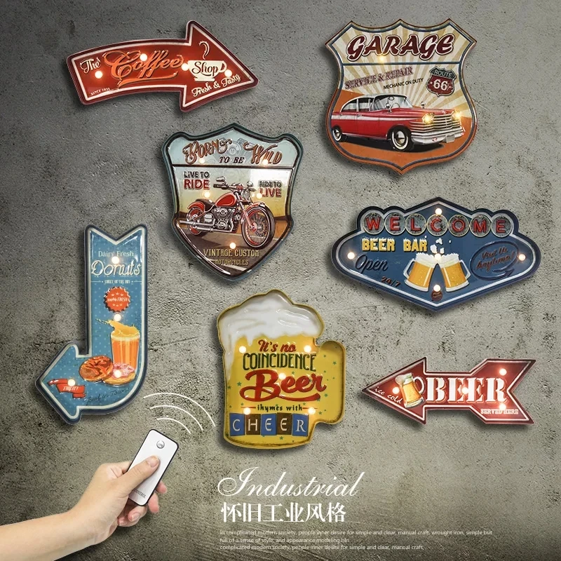 Винтасветодио дный жная светодиодная вывеска Ретро табличка подвесная