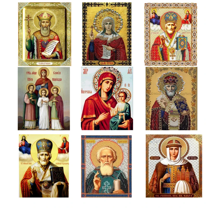 

High Quality DIY Diamond Painting Cross Stitch Religion St. Nicholas Icon Diamond Embroidery 5D Inlaid Decorative Painting