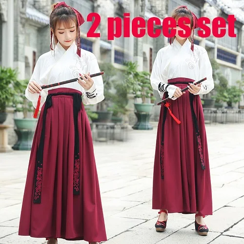 Китайская одежда для народных танцев Hanfu для женщин, Национальный костюм, платье феи, древние костюмы династии Тан для сцены - Цвет: 2 pieces set2