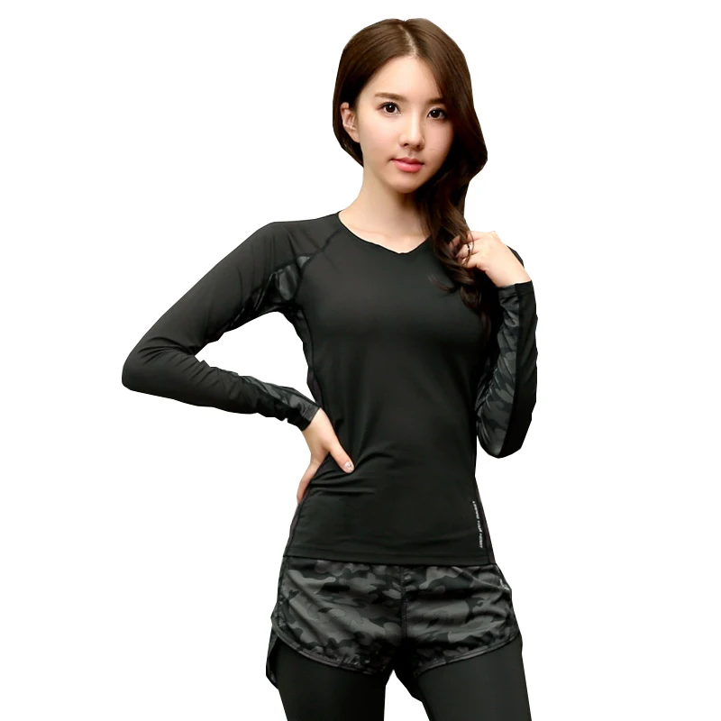 

New Gym Crop Top Women Black Patchwork Long Sleeve T Shirt Quick Dry Sportswear Woman Fitness Running Gym Tee Fitness Clothing