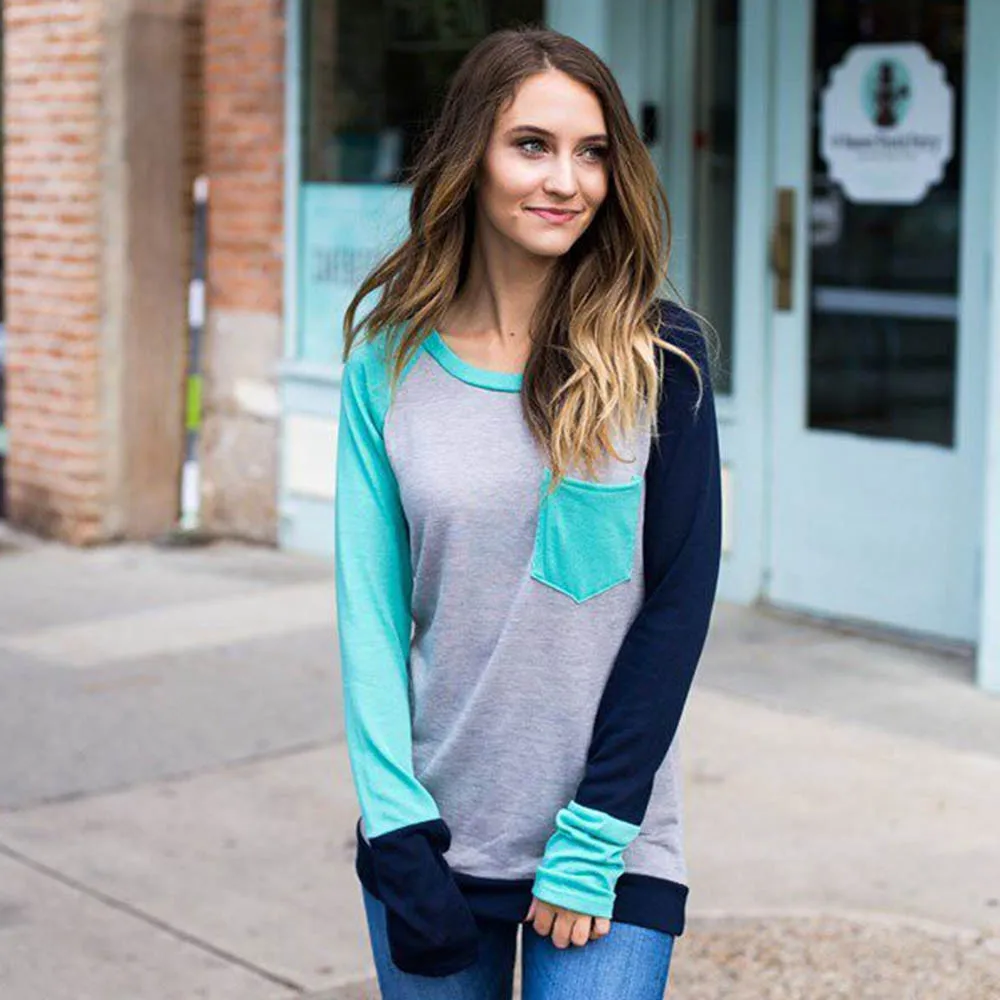 

New Women Autumn Fashion T-Shirt Ladies Cotton Casual Patchwork Long Sleeve O-Neck Tees Tops 2017 Femme Ladies T-Shirt Clothes