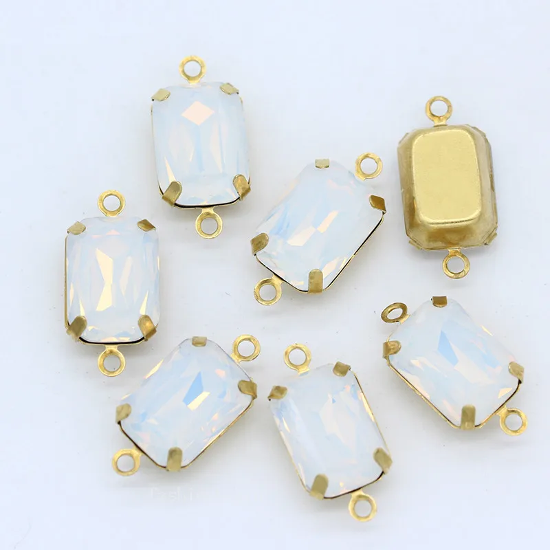 12p 10x14 13x18mm Rectangle Opal Color Crystal Rhinestone Faceted Framed Glass Pendant 2loop Connector Necklace Earring Findings