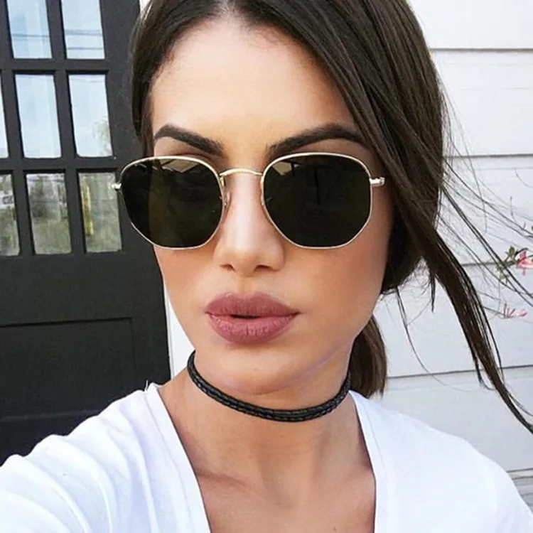 

Hexagon Black Sunglasses Women Brand Designer Small Square Sunglases Men Metal Frame Driving Fishing Sun Glasses Female