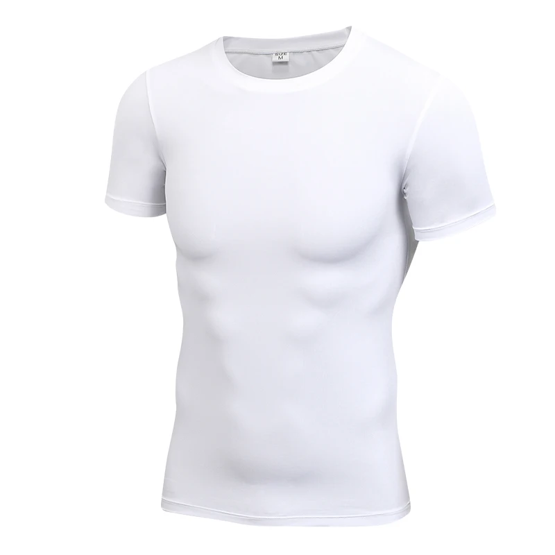 white T-Shirts Логотип быстросохнущая сжатия фитнес футболка Джерси для бега обучение одежда быстросохнущая топы Спортивная рубашка мужская гимнастическая майка - Цвет: white T-Shirts
