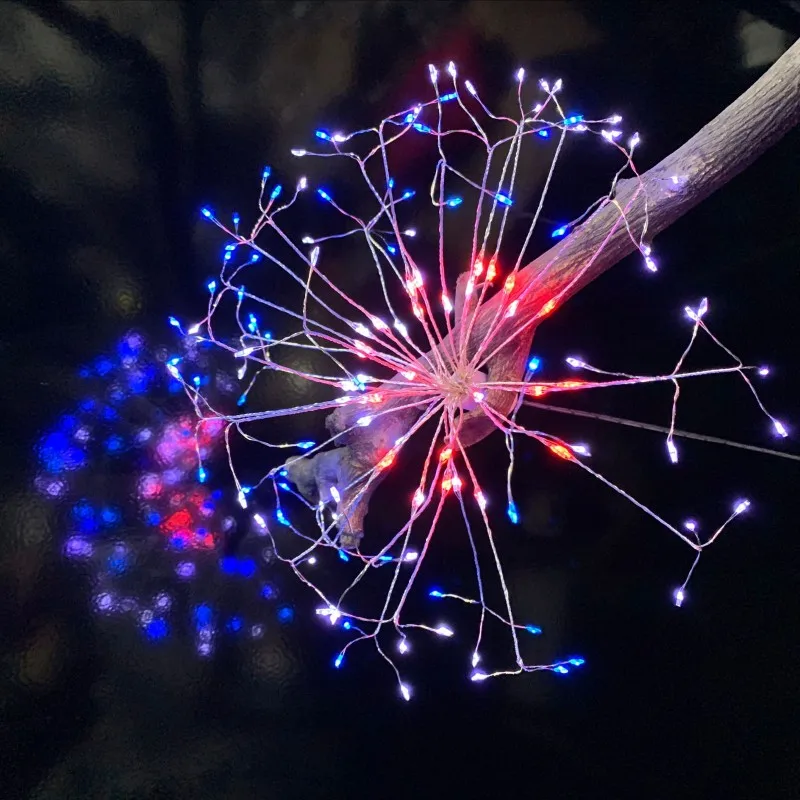 Светодиодный Одуванчик Starburst фейерверк медные струнные фонарики с пультом дистанционного управления 120 светодиодный s 198 светодиодный s DIY Свадебные Рождественские украшения - Испускаемый цвет: Red White White Blue