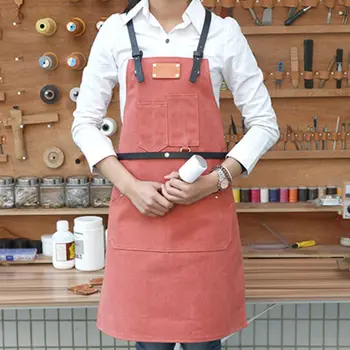 

Canvas Apron Crossback Leather Strap Barber Florist Carpenter Gardener Painter Work Wear Barista Bartender BBQ Chef Uniform K72