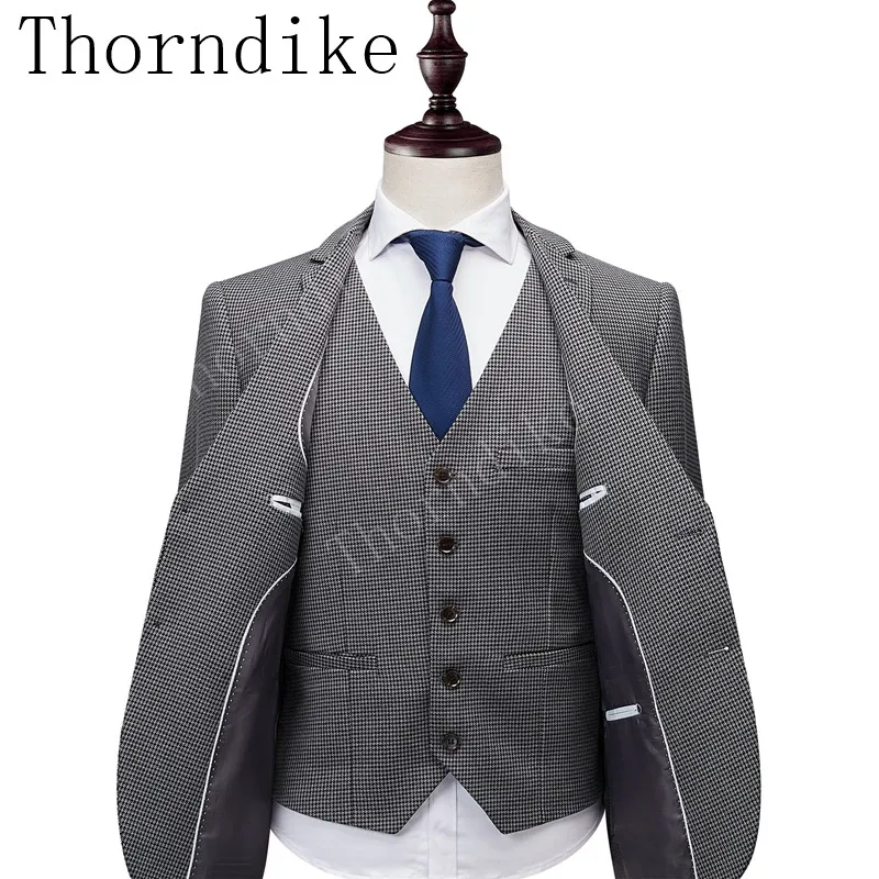 Thorndike, мужские костюмы, гусиная лапка, толстая зимняя одежда для выпускного вечера, смокинги, официальные костюмы для жениха, Свадебные костюмы(пиджак+ брюки+ жилет) G1