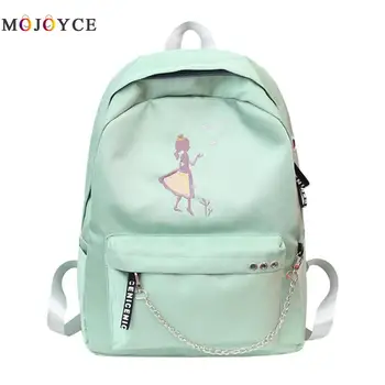 

Embroidery Simple Teenager Student School Backpacks Girls Chain Nylon Travel Rucksack Women Backpack Mochila Feminina