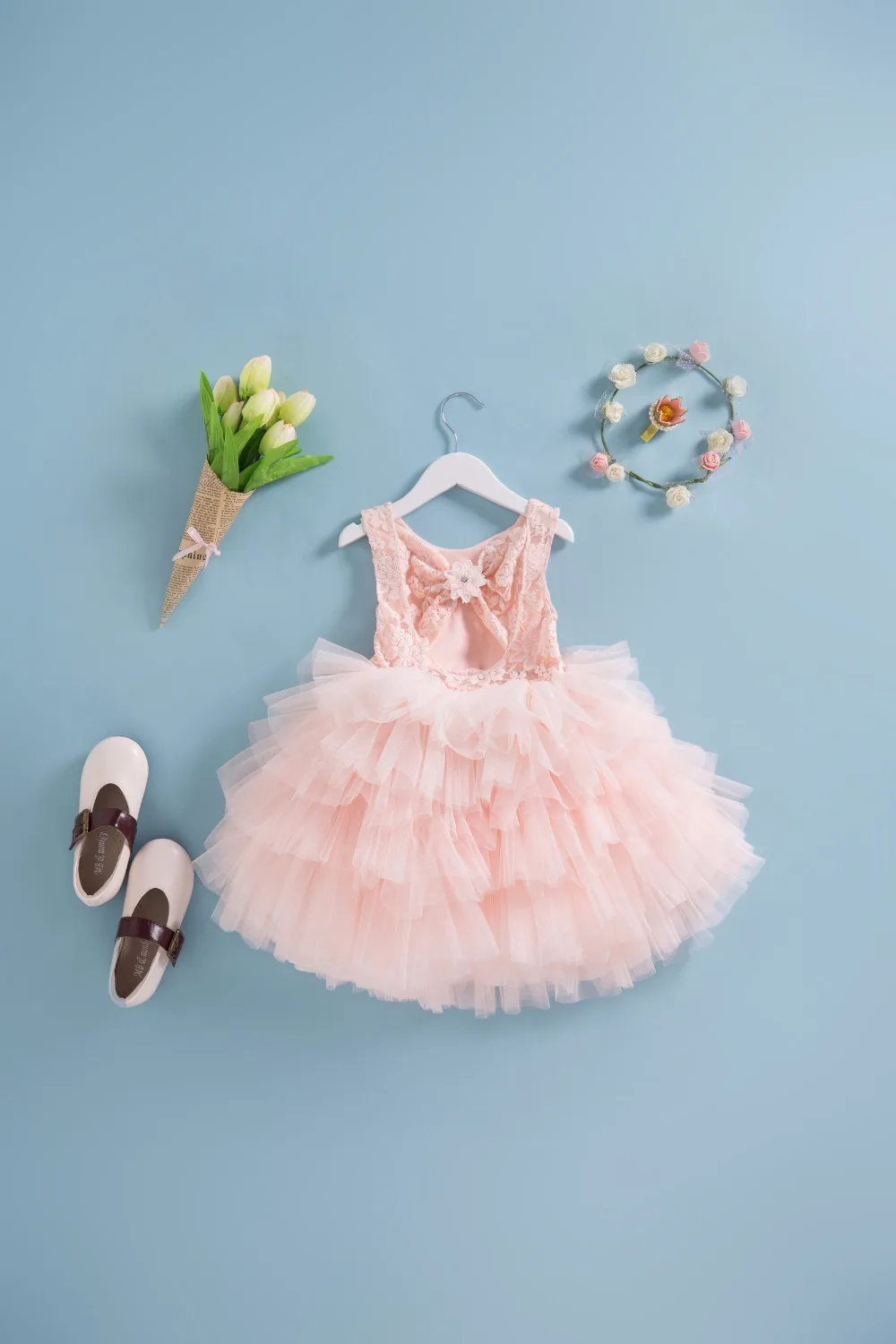 

New Fairy Lace Back Floral Ball Dresses, Girls Princess Fashion Party Flower Clothing 6 pcs/lot, Wholesale