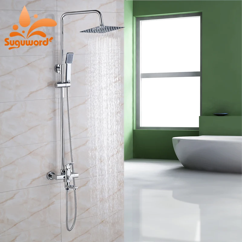 

Suguword Chrome Polish Shower Combo Set Hot and Cold Switch Shower System Mixer Taps 12'' Ultra-thin Shower Head