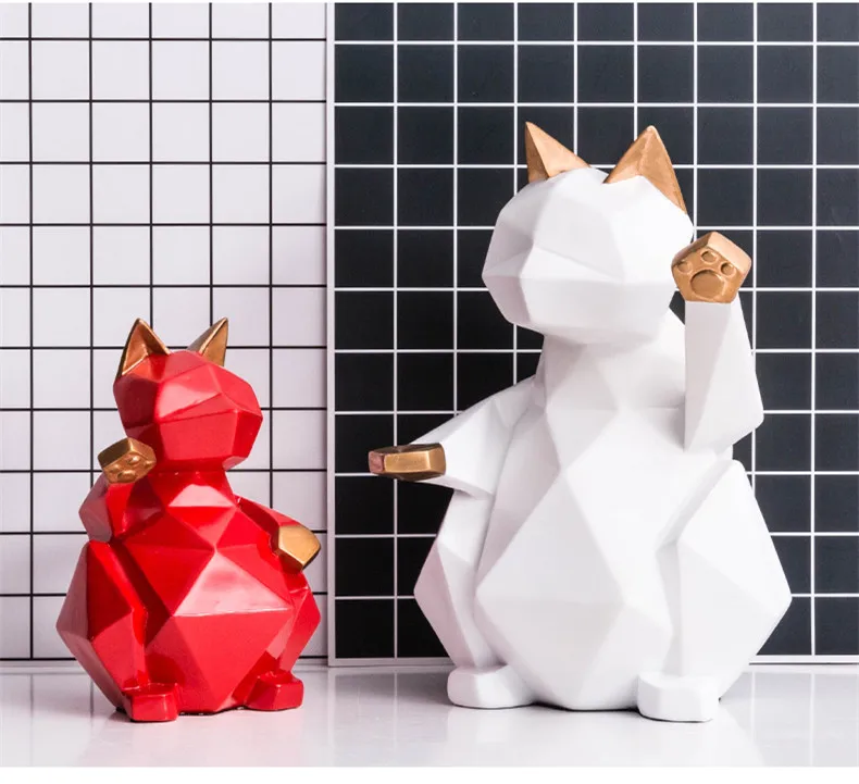 Современный абстрактный Черный Lucky скульптура кошки геометрический смолы