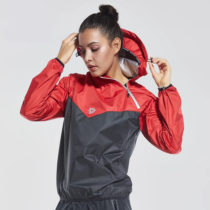 

Hot Shaper Running Hooded Jacket Women Sauna Sweat Long Sleeves Jacket Body Gym Thermo Running Shirt Sports Training Sportswear