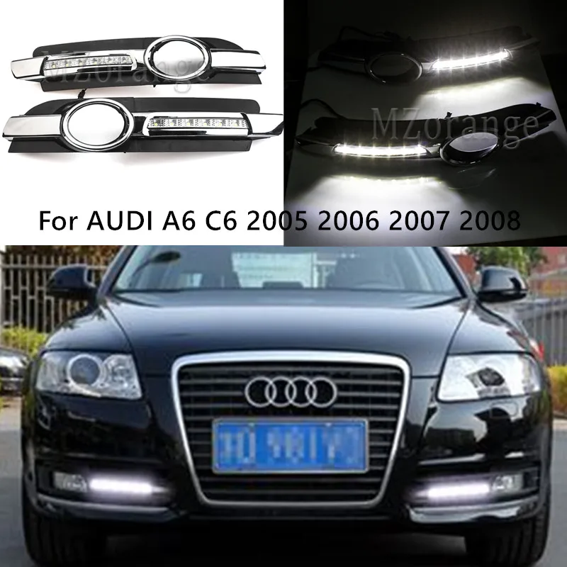 

MIZIAUTO 1set For Audi A6 C6 2005 2006 2007 2008 LED DRL Daytime Driving Running Lights Daylight With Fog Lamp Cover Hole