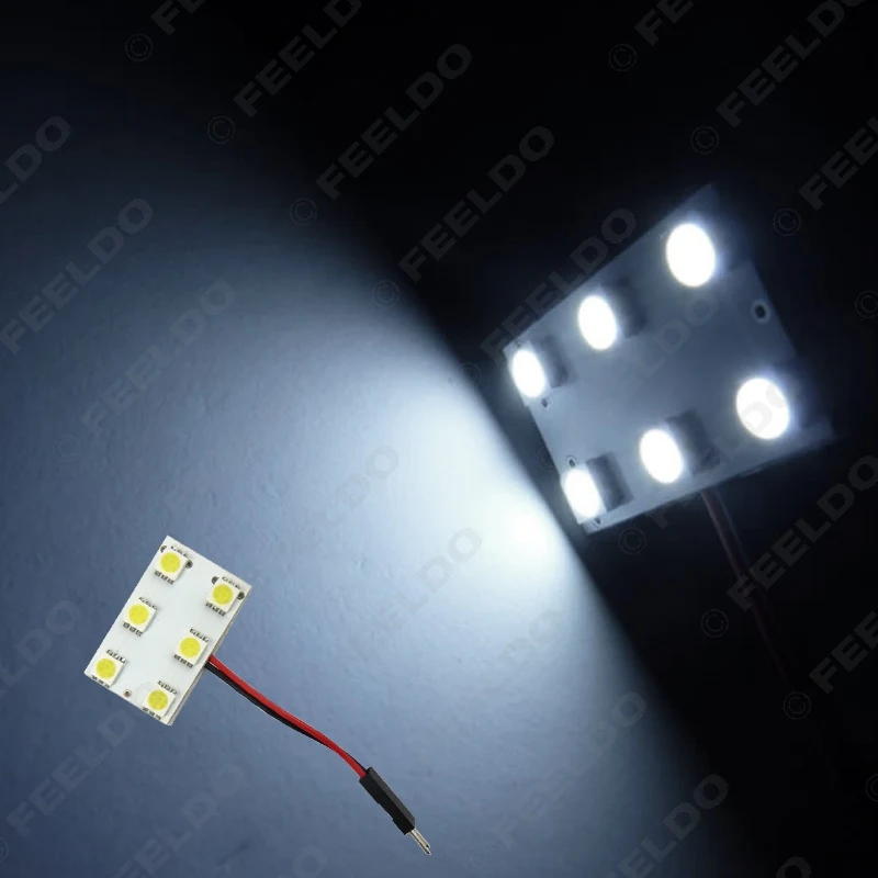 FEELDO 10 шт. белый 6SMD 5050 3 Chips автомобильная светодиодная панель с T10/BA9S/фестон адаптер