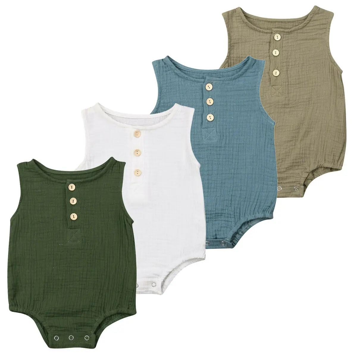 

Newborn Infant Baby Girls Boy Sleeveless Solid Color Cotton Linen Romper Jumpsuit Clothes