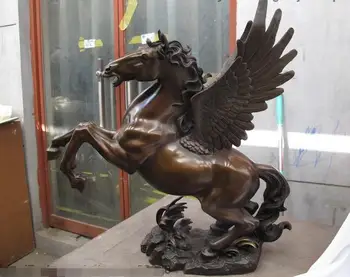 

20"Chinese Pure Copper Bronze Feng Shui Dancing wings Fly horse Pegasus Statue