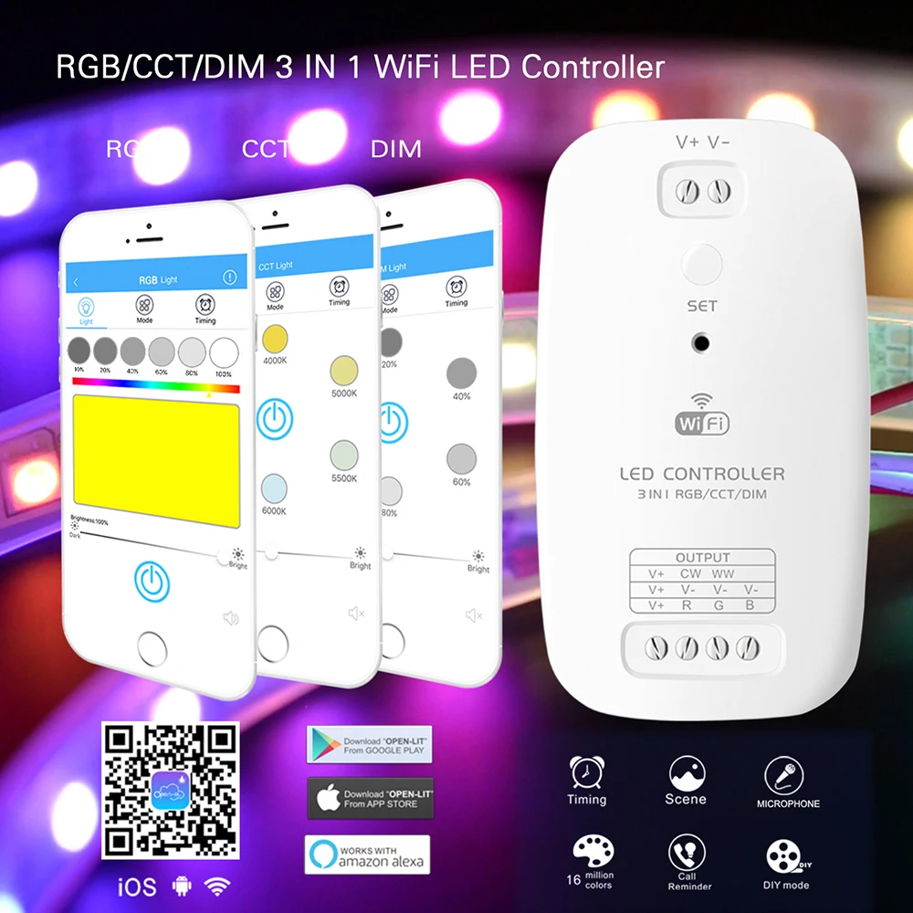 DC9V 12 V 24 V wifi светодиодный rgb CCT DIM control ler wifi управление iOS Android приложение Совместимо с Amazon Alexa для 3528 5050 светодиодные ленты