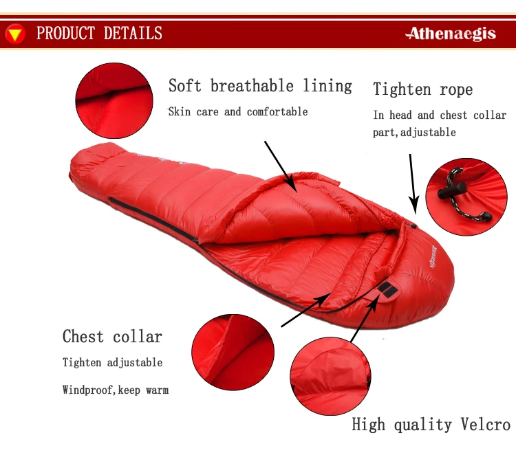 Branco para Baixo de Enchimento 1500g de Ganso Saco de Dormir de Inverno Athenaegis Ultraleves Confortáveis à Prova d' Água Podem Ser Emendados 7 Cheap Sacos de dormir