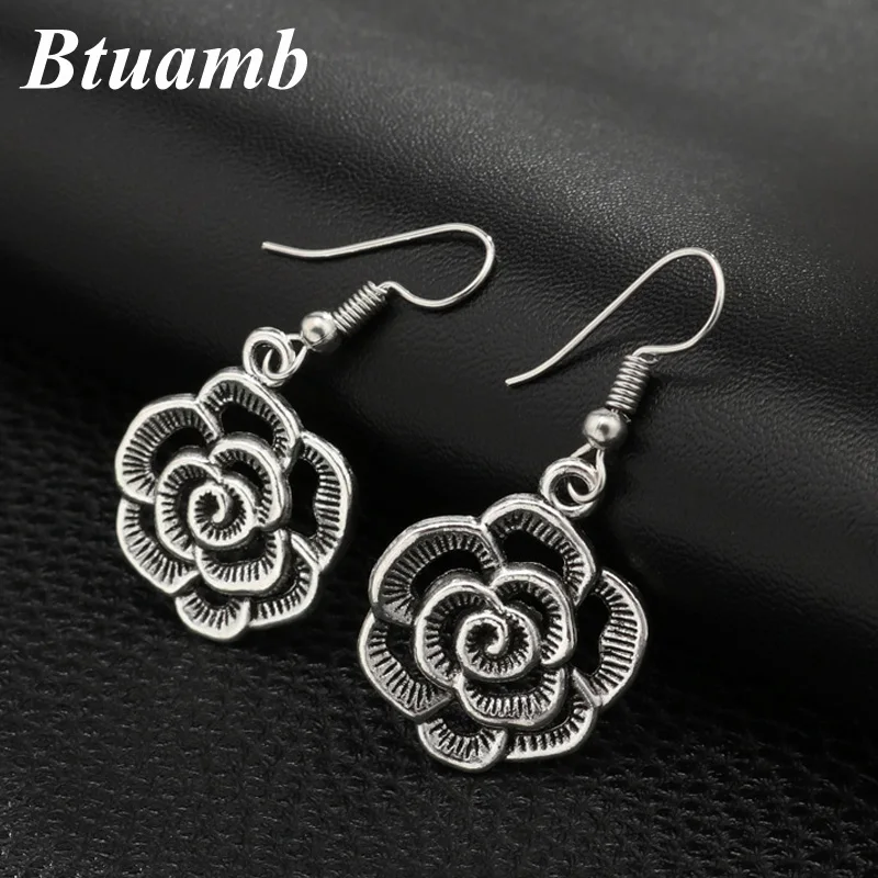 

Btuamb Vintage Ethnic Hollow Carved Earrings for Women Charm Jewelry New Bohemia Big Rose Flower Dangle Earrings Femme Brincos