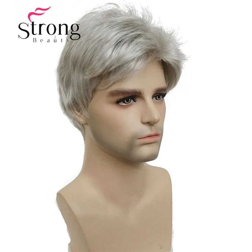 Продажа StrongBeauty короткий серебристо серый парик мужские короткие синтетические волосы парики выбор цвета