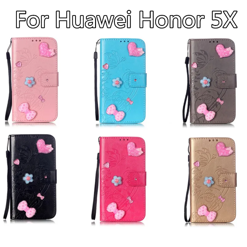2016 Popular Diamond Love Shape For Huawei Honor 5X Have Bracket Practical Resistance To Fall Retro PU Leather Protective Cover | Мобильные