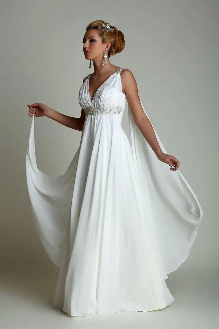 

Greek Style Wedding Dresses with Watteau Train 2019 Sexy V-neck Long Chiffon Grecian Beach Maternity Wedding Gowns Grecian Brida