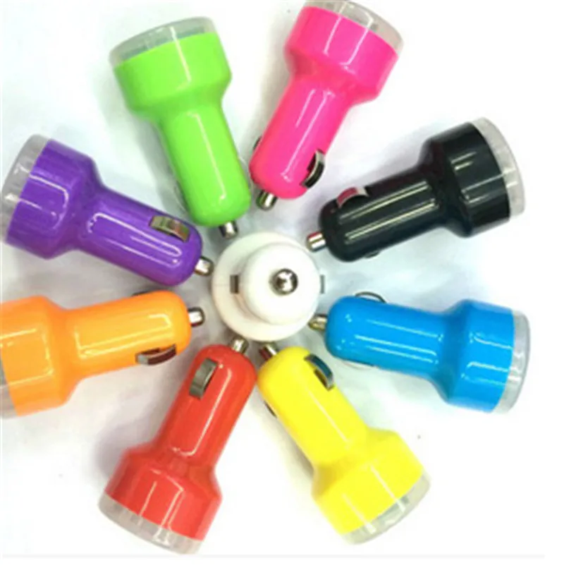 

300pcs/lot Free Shipping Micro Auto Universal Dual USB Car Charger For iPad for iPhone 5V 2.1A Mini Adapter 9 Color for Choice