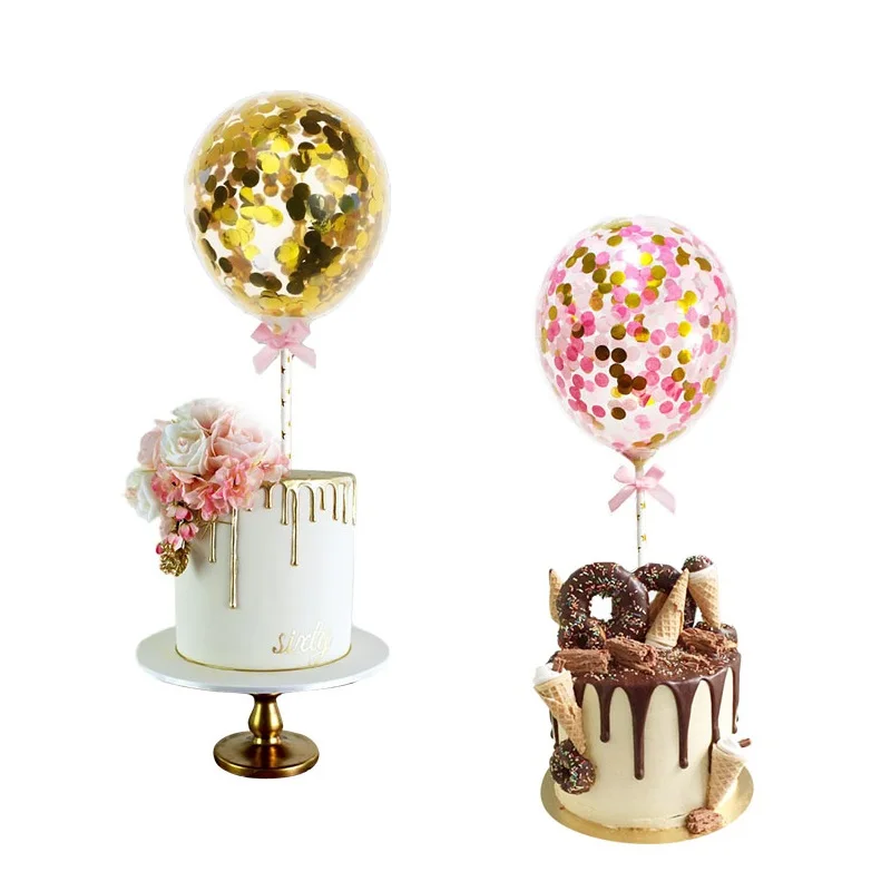1 Set 5inch Confetti Balloon Cake Topper Decorative Mini Balloon Paper Straw Bow Kits for Wedding Birthday Party Cake Decoration