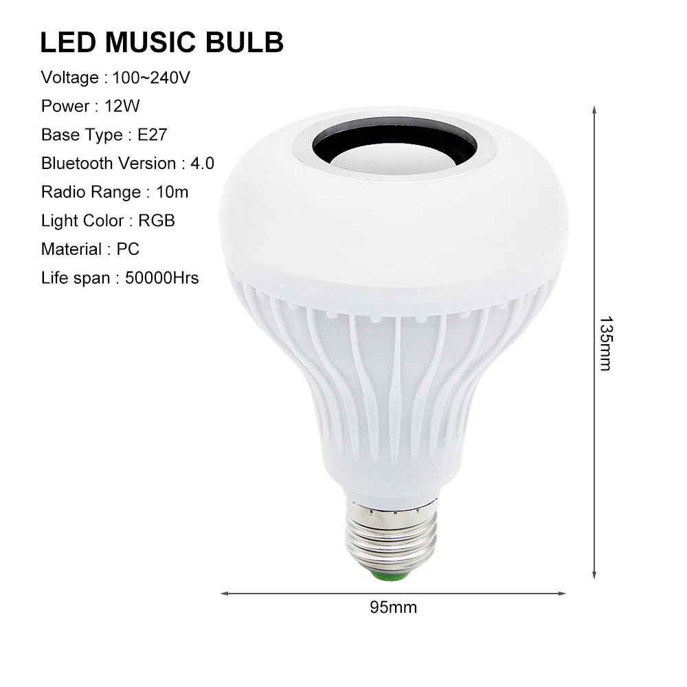 ANBLUB Смарт E27 светодиодный RGB лампы Беспроводной Bluetooth Динамик музыкального проигрывателя, аудио с регулируемой яркостью светильник с лампой 24 кнопок пульта дистанционного управления, Управление
