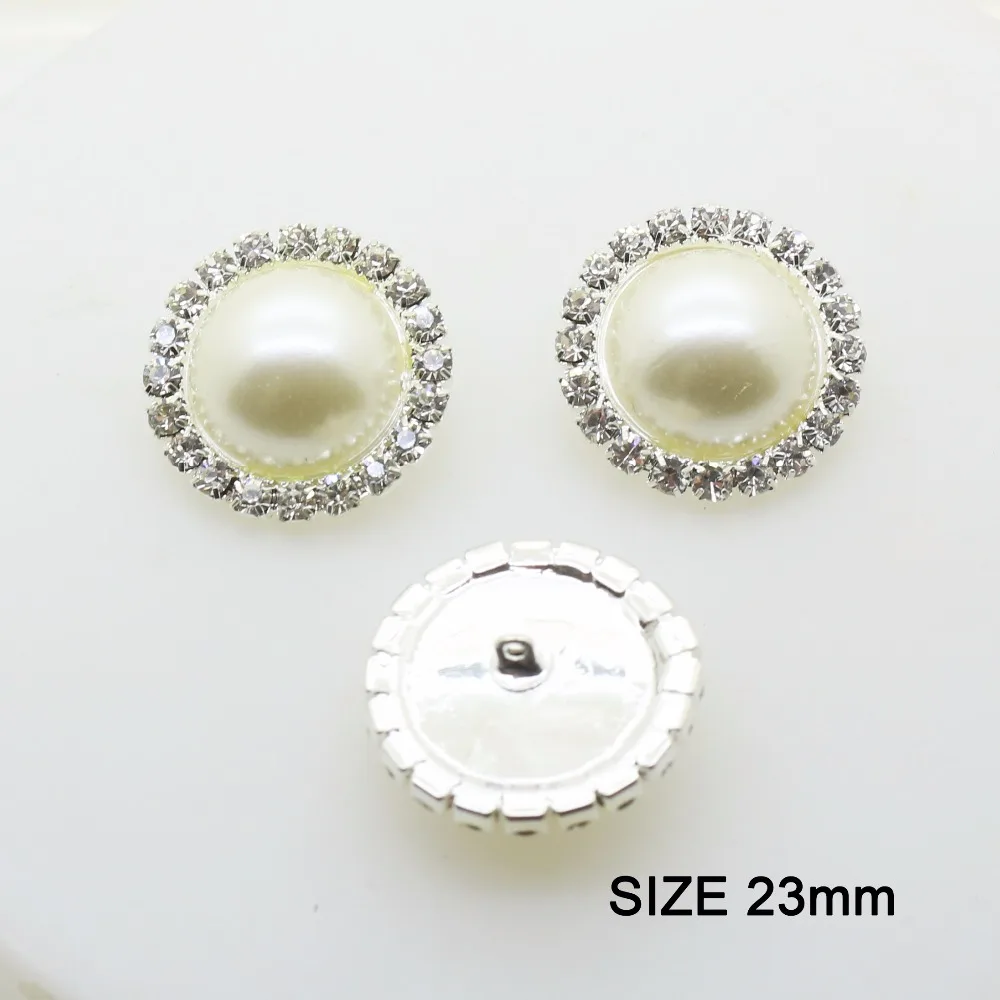 10pcs/set 23mm Round Ivory Pearl Diamond Button Snap Sewing Buttons Crystal for Wedding Bouquet