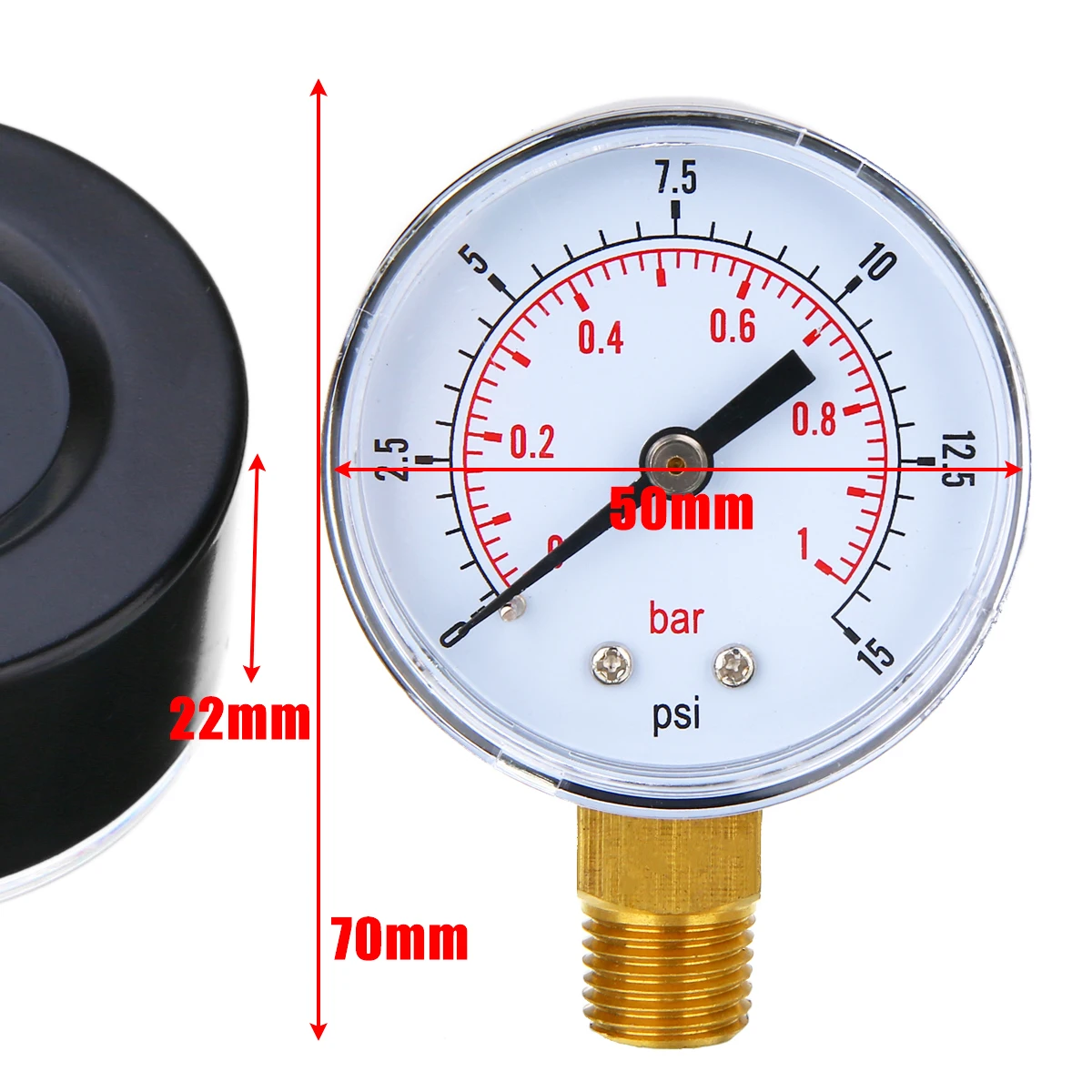 1/4 BSPT Low Pressure Gauge 50mm 0-15 PSI 0-1 Bar Pratical For Fuel Air Oil Gas Water