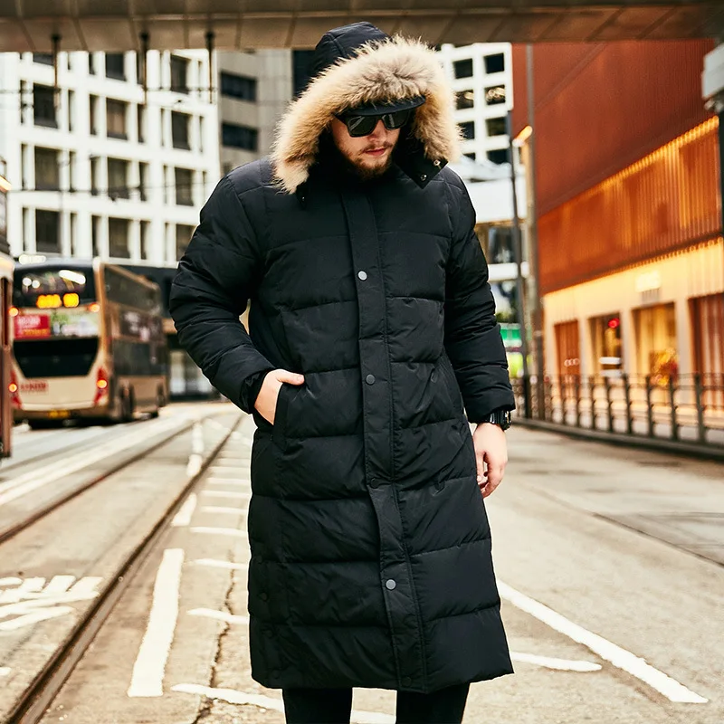 

Winter new brand Raccoon Collar Men's Park jacket Men's Thick Long section Over the Knee coat Men's / Women's Winter Coat