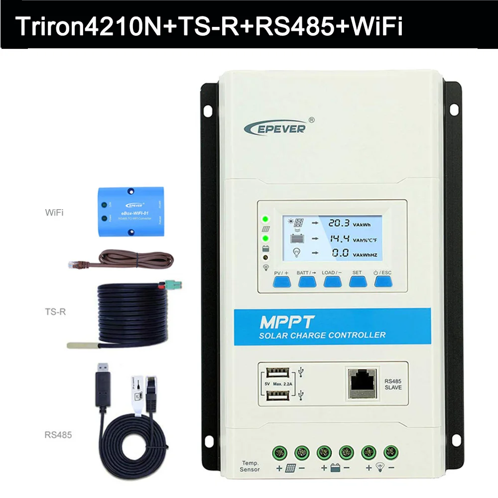 EPever MPPT 40A Контроллер заряда и разряда 12 В 24 в подсветка ЖК-дисплей для макс. 100 в вход солнечной панели Triron4210N - Цвет: Set 3
