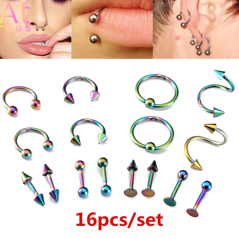 1pc Steel Belly Button Piercings Ear Studs Segment Ring Nose Ring Lip Eyebrow Piercings Industrial Barbell Body Jewelry Piercing,Style 6,Gold