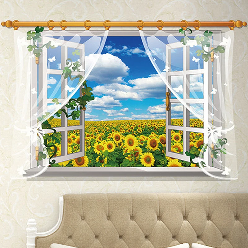 

3d fake window sticker living room decoration DIY home decals landscape fresco art posters