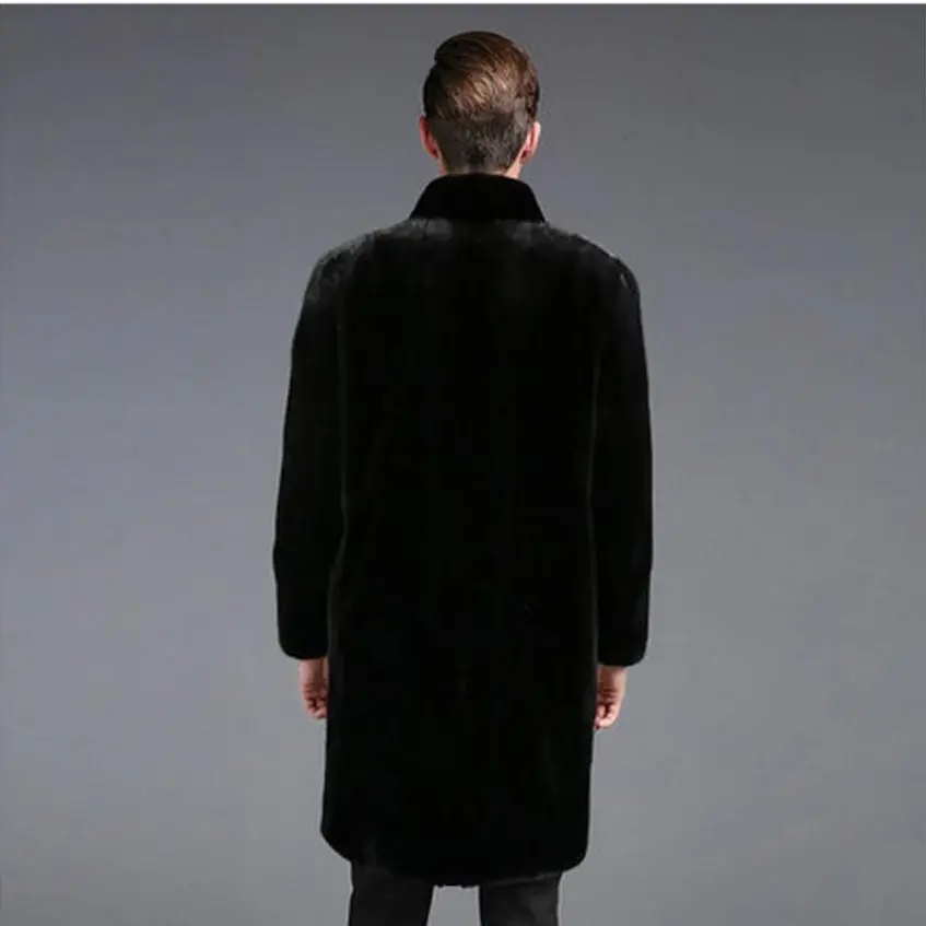Новое поступление мужские длинные однобортные куртки с искусственным мехом больших размеров мужские повседневные Черные меховые пальто с искусственным мехом S/6Xl Cj104