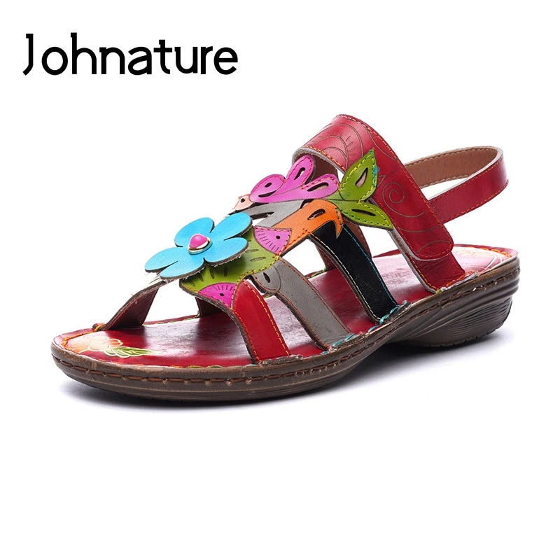 Повседневные летние сандалии Johnature из натуральной кожи обмотка с крючком и