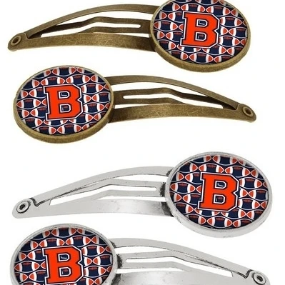 Carolines Treasures CJ1066-BHCS4 Letter B Football Orange Blue & White Barrettes Hair Clips - Set of 4 (1)