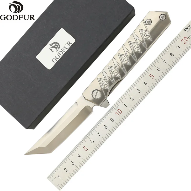 

GODFUR BX-002 New arrival D2 blade Titanium handle Flipper folding knife Outdoor camping hunting pocket fruit knives EDC tools