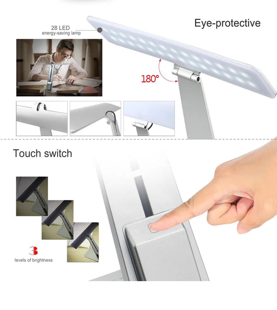 Eye protection Dimmable Desk Lamp Ultra-thin with 28 Led 3 Level of Brightness Style Table Light for Home Study Night Lampara (4)