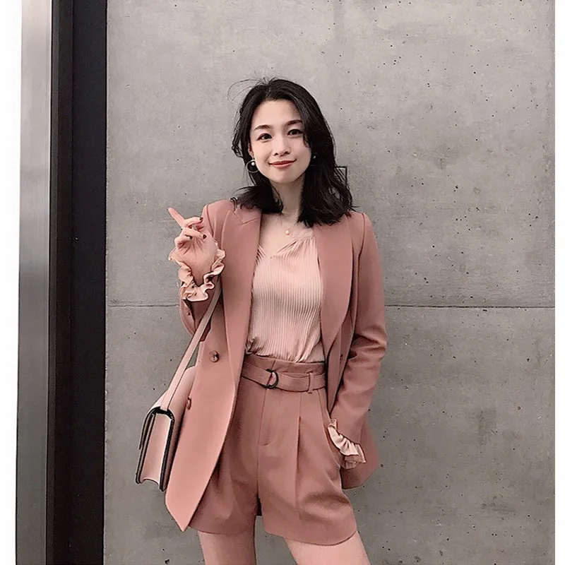 

S Women Pant Suits Double Breasted Notched Collar Jacket Blazer & Sashes Pant Casual Female Work Suits 2019 high quality